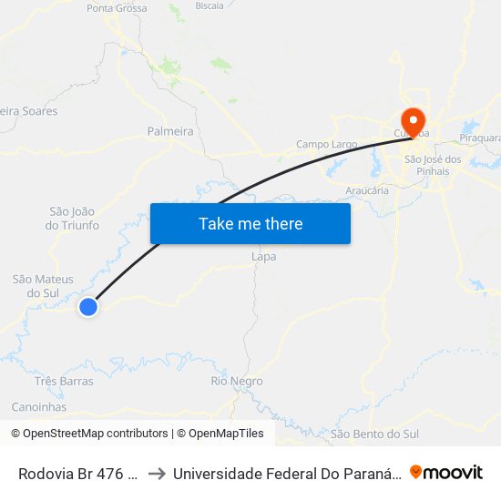 Rodovia Br 476 (Do Xisto) to Universidade Federal Do Paraná Prédio Histórico map