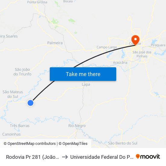 Rodovia Pr 281 (João Francisco Siqueira) to Universidade Federal Do Paraná Prédio Histórico map