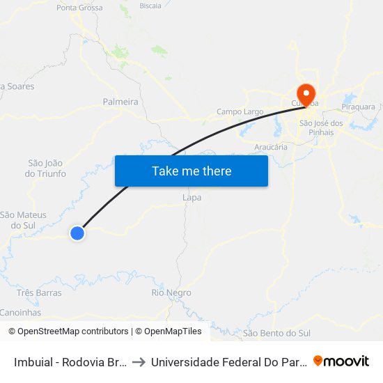 Imbuial - Rodovia Br 476 (Do Xisto) to Universidade Federal Do Paraná Prédio Histórico map