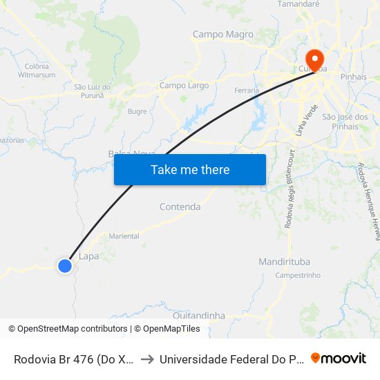 Rodovia Br 476 (Do Xisto) - Mega Placas to Universidade Federal Do Paraná Prédio Histórico map