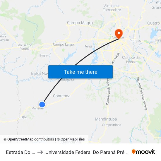 Estrada Do Feixo to Universidade Federal Do Paraná Prédio Histórico map