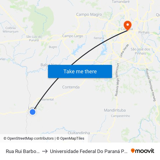 Rua Rui Barbosa, 840 to Universidade Federal Do Paraná Prédio Histórico map