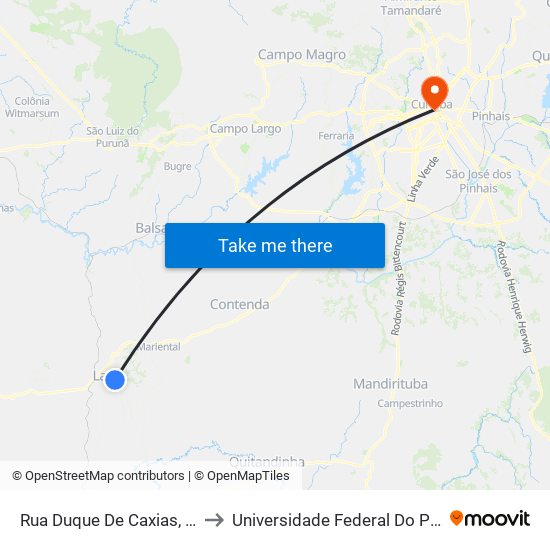 Rua Duque De Caxias, 1441  - Vila Lacerda to Universidade Federal Do Paraná Prédio Histórico map