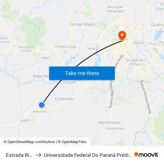 Estrada Rincão to Universidade Federal Do Paraná Prédio Histórico map