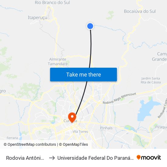 Rodovia Antônio Gasparin to Universidade Federal Do Paraná Prédio Histórico map