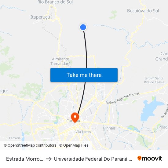 Estrada Morro Grande to Universidade Federal Do Paraná Prédio Histórico map