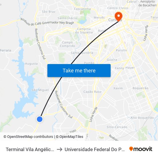 Terminal Vila Angélica (Desembarque) to Universidade Federal Do Paraná Prédio Histórico map