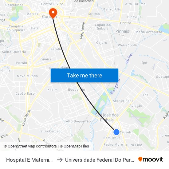 Hospital E Maternidade São José to Universidade Federal Do Paraná Prédio Histórico map