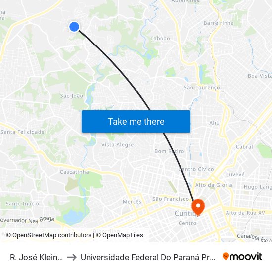 R. José Kleina, 430 to Universidade Federal Do Paraná Prédio Histórico map