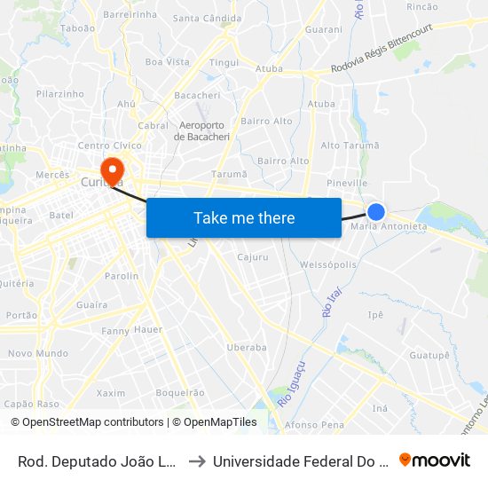 Rod. Deputado João Leopoldo Jacomel, 100 to Universidade Federal Do Paraná Prédio Histórico map