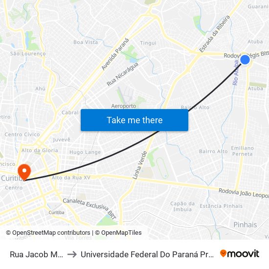 Rua Jacob Mehl, 42 to Universidade Federal Do Paraná Prédio Histórico map