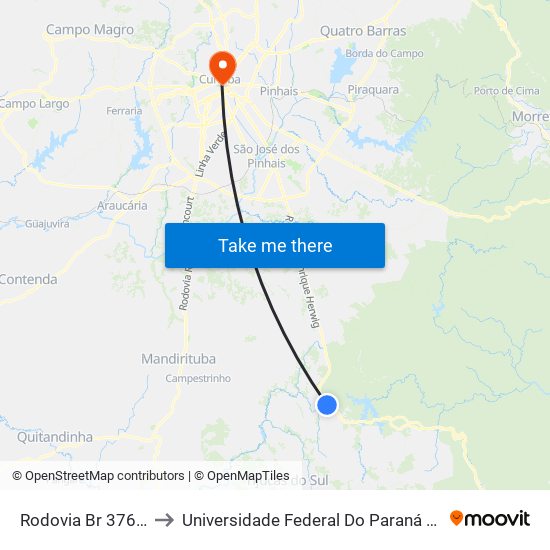 Rodovia Br 376 - Rincão to Universidade Federal Do Paraná Prédio Histórico map