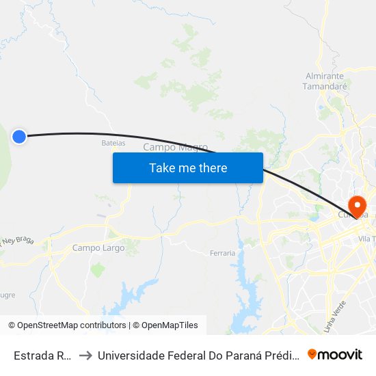 Estrada Retiro to Universidade Federal Do Paraná Prédio Histórico map