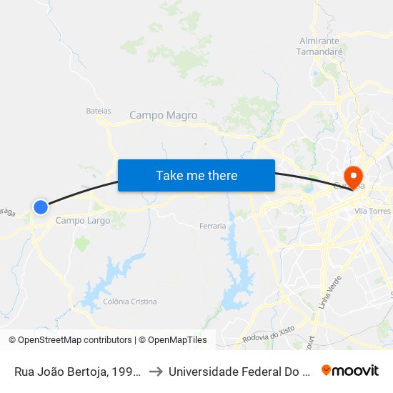 Rua João Bertoja, 1995 - Outlet City Center to Universidade Federal Do Paraná Prédio Histórico map