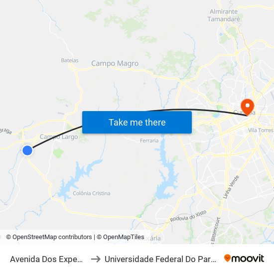 Avenida Dos Expedicionario, 699 to Universidade Federal Do Paraná Prédio Histórico map