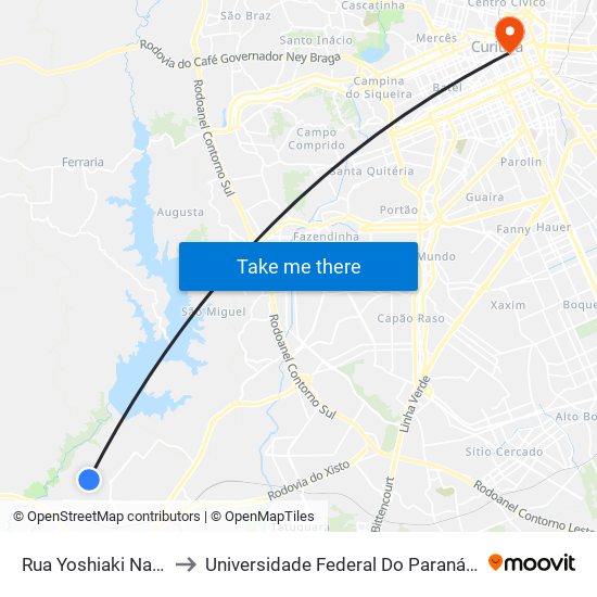 Rua Yoshiaki Nagano, 391 to Universidade Federal Do Paraná Prédio Histórico map