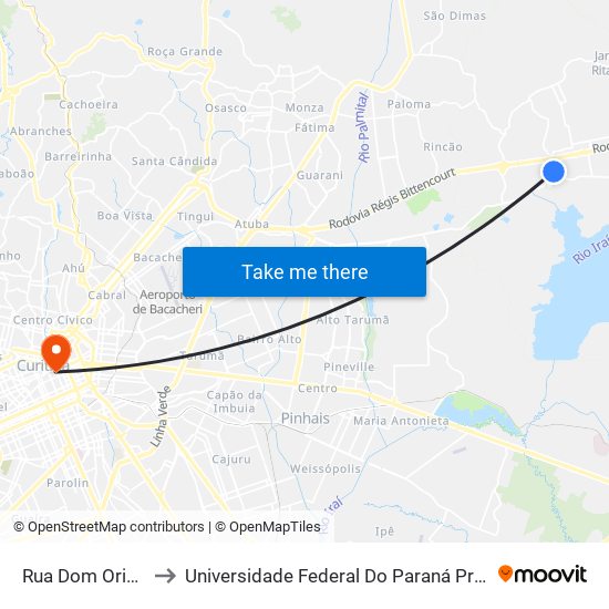 Rua Dom Orione, 70 to Universidade Federal Do Paraná Prédio Histórico map