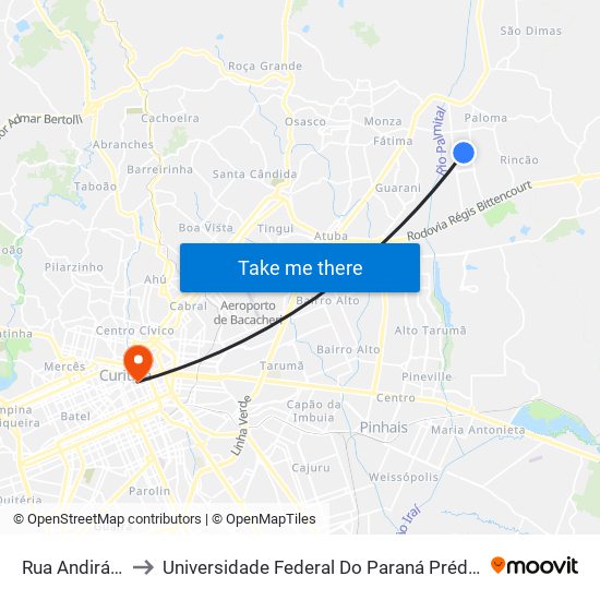 Rua Andirá, 780 to Universidade Federal Do Paraná Prédio Histórico map