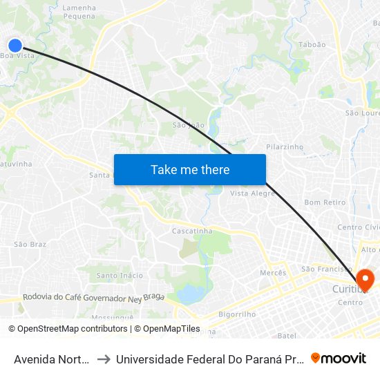 Avenida Norte Sul, 1 to Universidade Federal Do Paraná Prédio Histórico map