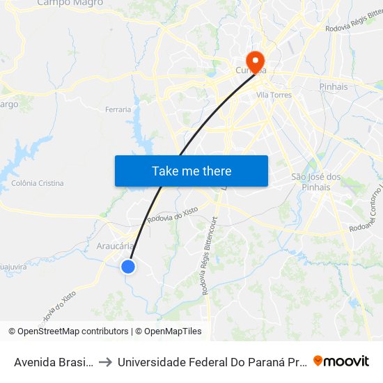 Avenida Brasil, 1216 to Universidade Federal Do Paraná Prédio Histórico map