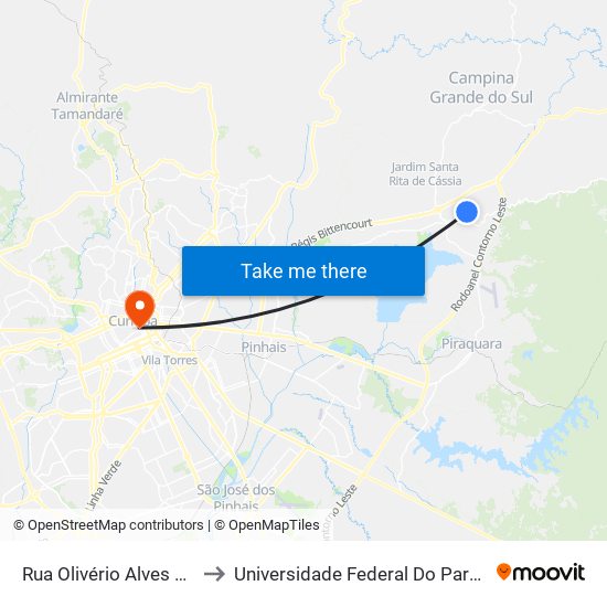 Rua Olivério Alves Dos Santos, 28 to Universidade Federal Do Paraná Prédio Histórico map