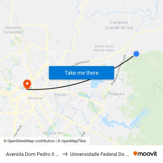 Avenida Dom Pedro II - Trevo Palmitalzinho to Universidade Federal Do Paraná Prédio Histórico map