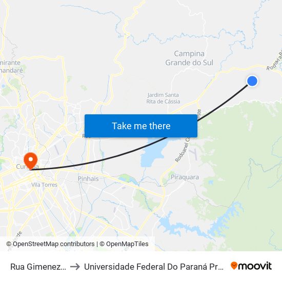 Rua Gimenez, 2962 to Universidade Federal Do Paraná Prédio Histórico map