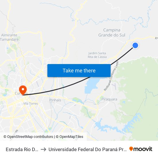 Estrada Rio Do Meio to Universidade Federal Do Paraná Prédio Histórico map