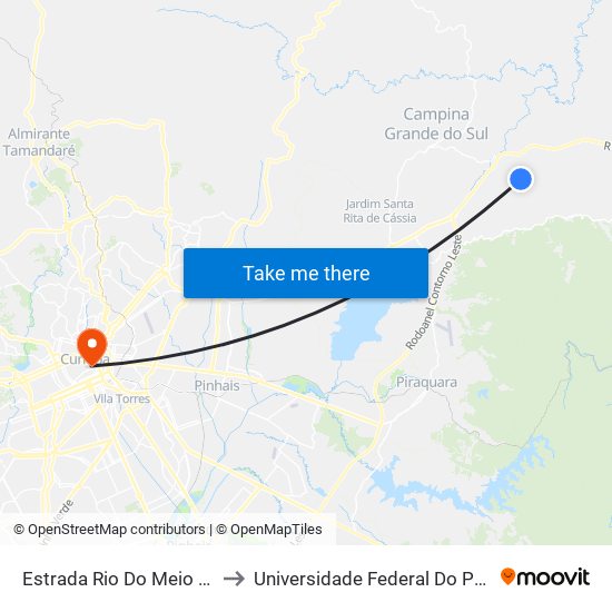 Estrada Rio Do Meio - Ieq Palmitalzinho to Universidade Federal Do Paraná Prédio Histórico map