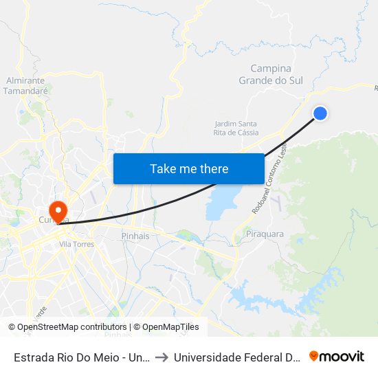 Estrada Rio Do Meio - Unidade Saúde Palmitalzinho to Universidade Federal Do Paraná Prédio Histórico map