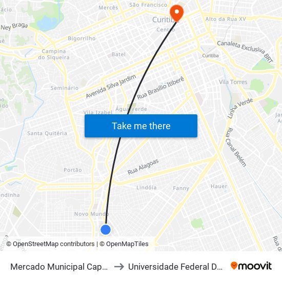 Mercado Municipal Capão Raso (F71 E Reunidas) to Universidade Federal Do Paraná Prédio Histórico map