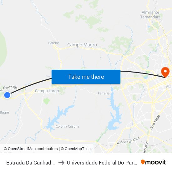 Estrada Da Canhada - Restaurante to Universidade Federal Do Paraná Prédio Histórico map