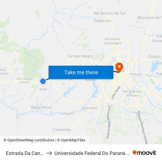 Estrada Da Canhada 700 to Universidade Federal Do Paraná Prédio Histórico map