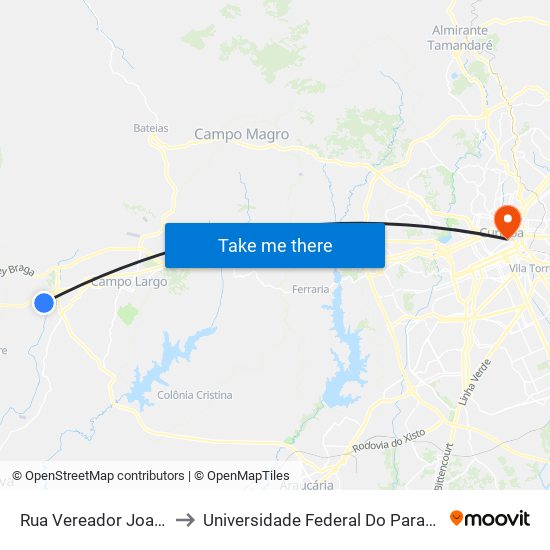 Rua Vereador Joanin Stroparo to Universidade Federal Do Paraná Prédio Histórico map