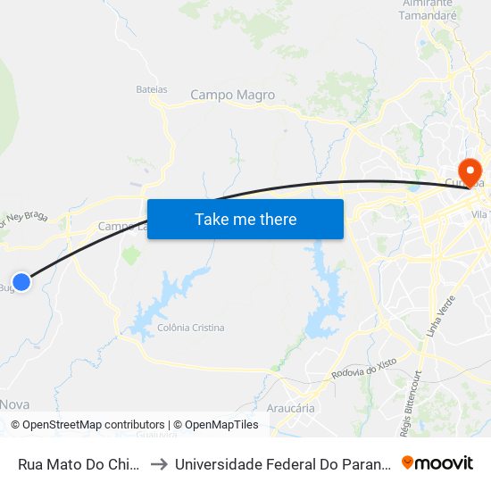 Rua Mato Do Chiqueiro, 231 to Universidade Federal Do Paraná Prédio Histórico map