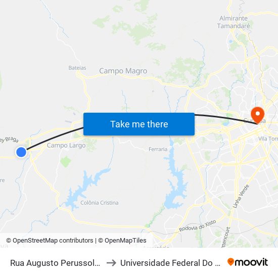 Rua Augusto Perussolo - Colégio Juventude to Universidade Federal Do Paraná Prédio Histórico map