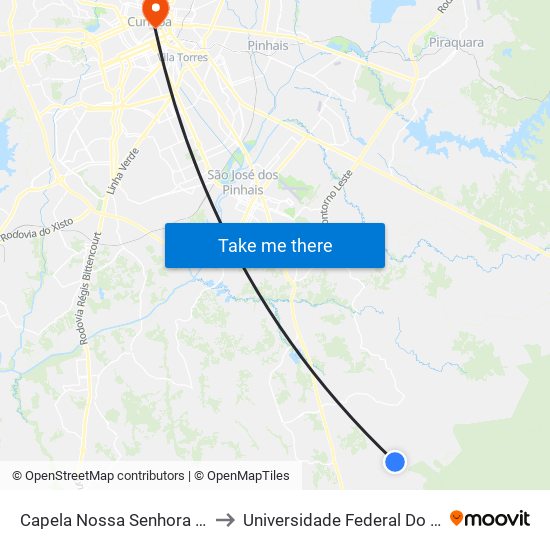 Capela Nossa Senhora De Fátima - Roça Velha to Universidade Federal Do Paraná Prédio Histórico map