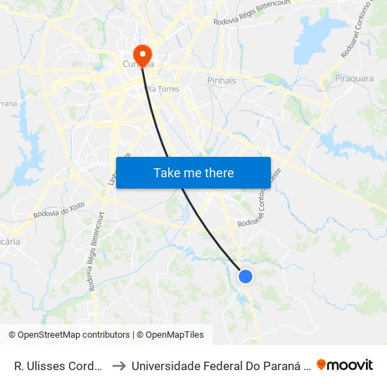 R. Ulisses Cordeiro, 1470 to Universidade Federal Do Paraná Prédio Histórico map
