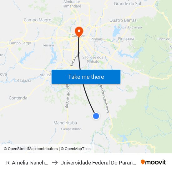 R. Amélia Ivanchechen Leal to Universidade Federal Do Paraná Prédio Histórico map