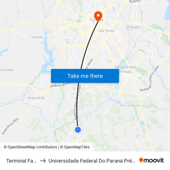 Terminal Fazenda to Universidade Federal Do Paraná Prédio Histórico map