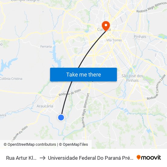 Rua Artur Klas, 54 to Universidade Federal Do Paraná Prédio Histórico map