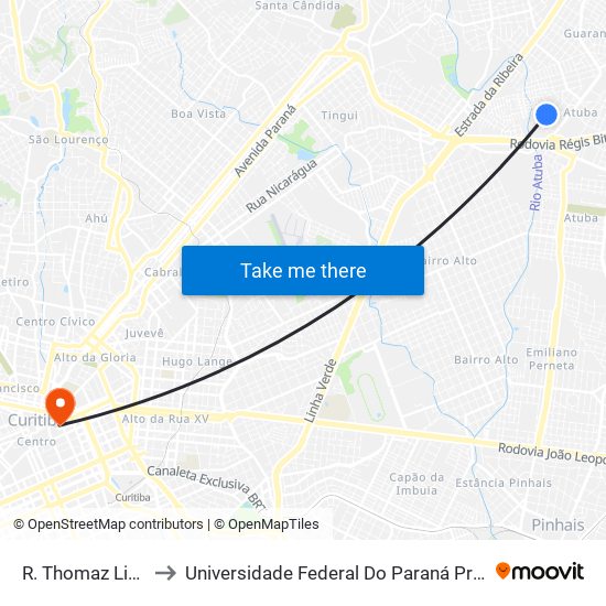 R. Thomaz Liss, 229 to Universidade Federal Do Paraná Prédio Histórico map