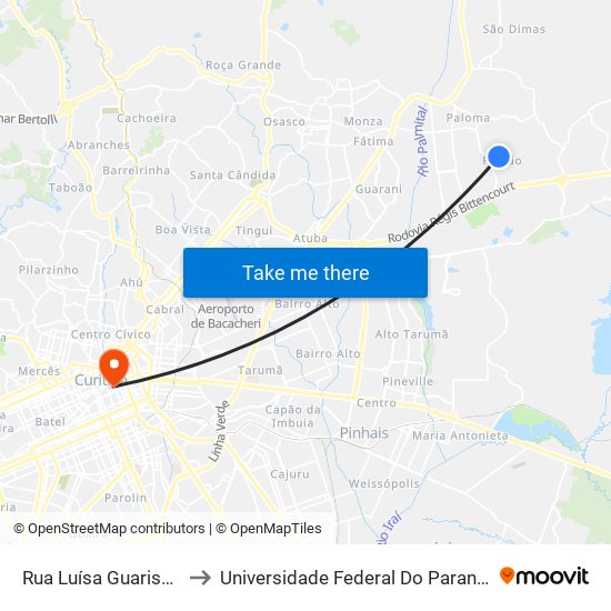 Rua Luísa Guarise Tosin, 323 to Universidade Federal Do Paraná Prédio Histórico map