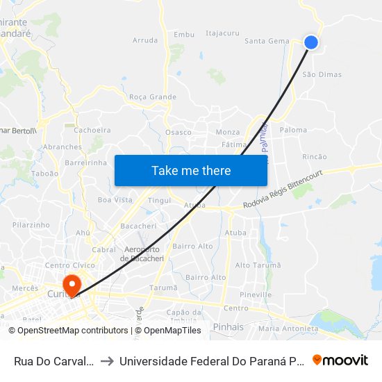 Rua Do Carvalho, 500 to Universidade Federal Do Paraná Prédio Histórico map