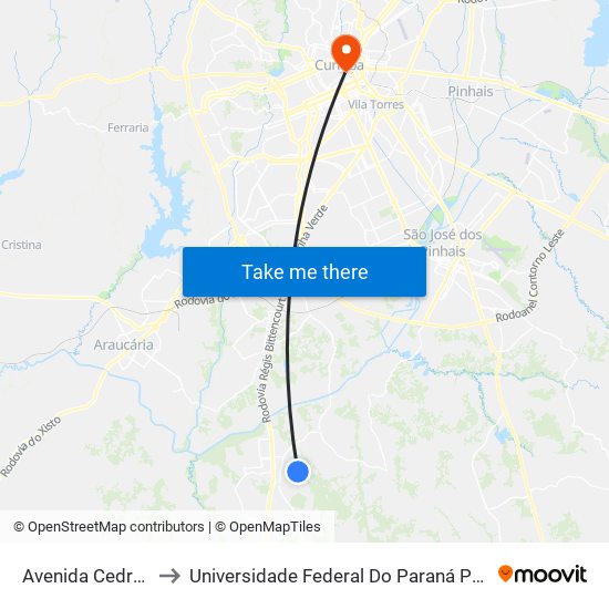 Avenida Cedro, 1647 to Universidade Federal Do Paraná Prédio Histórico map