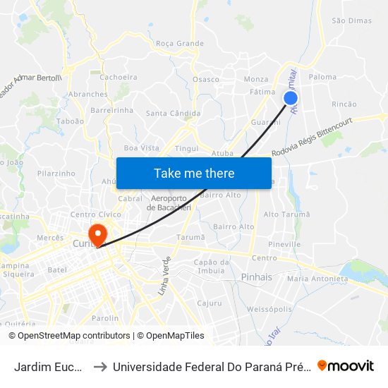 Jardim Eucaliptos to Universidade Federal Do Paraná Prédio Histórico map