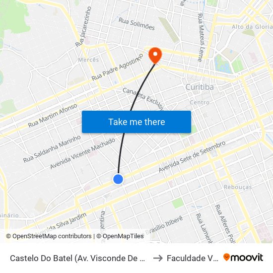 Castelo Do Batel (Av. Visconde De Guarapuava, 4610) to Faculdade Vicentina map