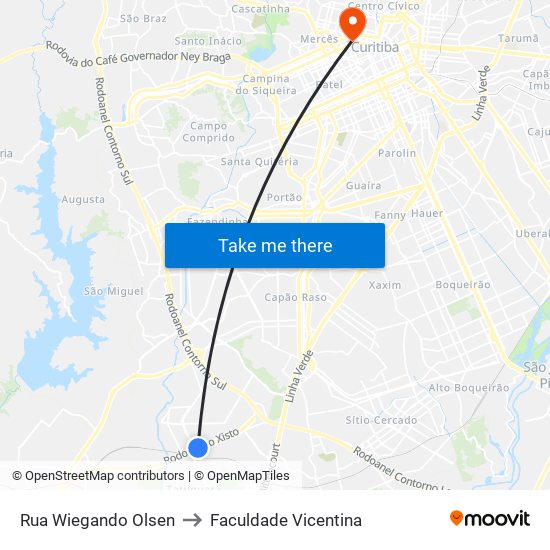 Rua Wiegando Olsen to Faculdade Vicentina map