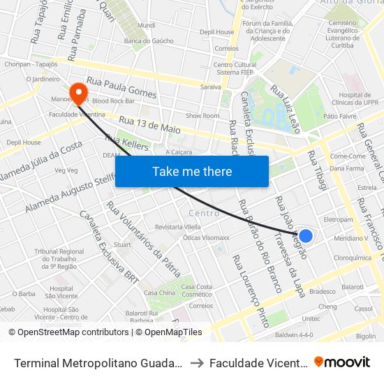 Terminal Metropolitano Guadalupe to Faculdade Vicentina map