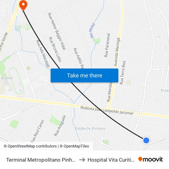 Terminal Metropolitano Pinhais to Hospital Vita Curitiba map